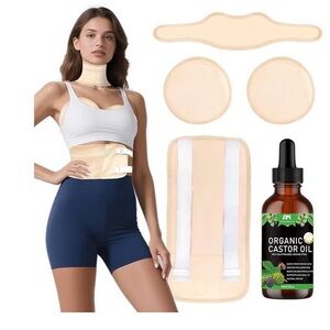Castor Oil Pack Kit for Women & Beginners – 4 Reusable Wraps + 60ml Castor Oil